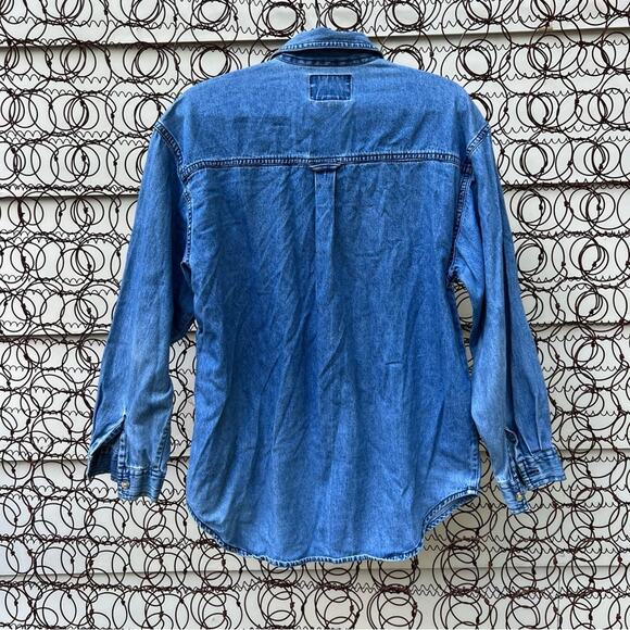 Vintage 90s fall harvest Halloween long sleeve denim chambray button up shirt - Picture 4 of 8